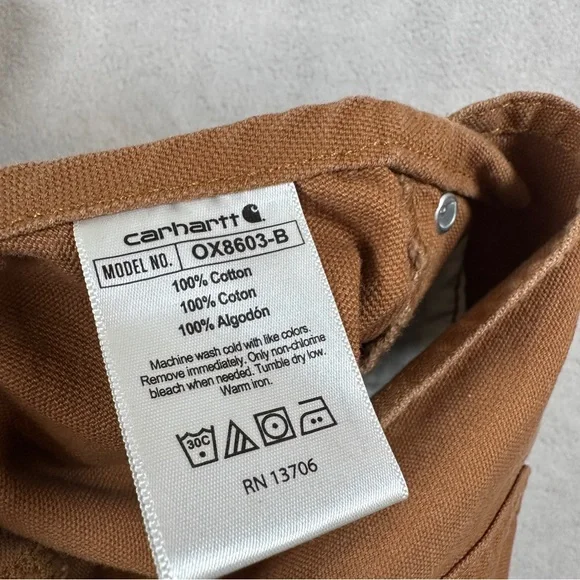 Carhartt bib overalls Work tan brown duck 14 kids boys ox8603-b pants coverall - Picture 9 of 10